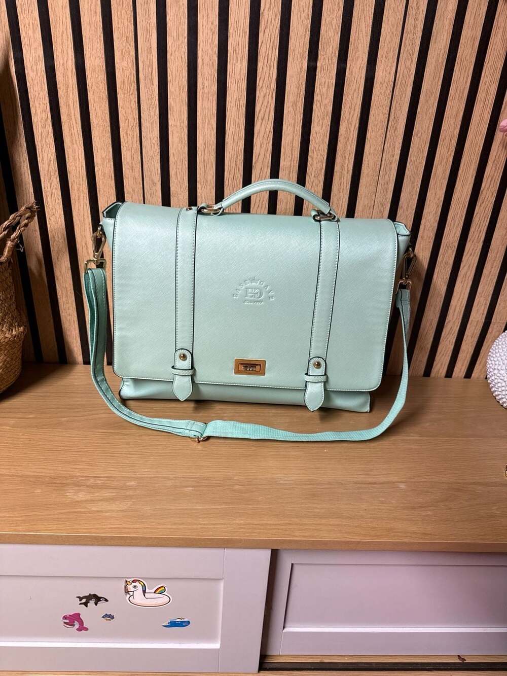 EaseGave Mint Green Faux Leather 15.6" Laptop Briefcase Messenger Bag